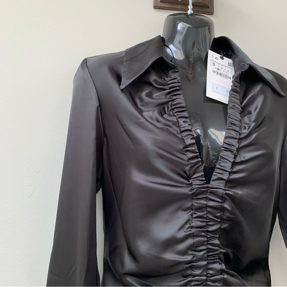 Zara black satin plunge blouse size small new - Picture 10 of 12